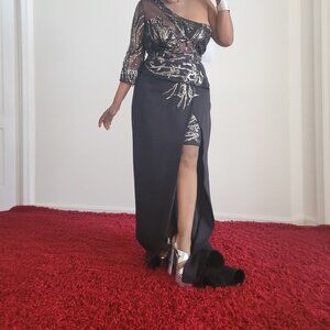 One shoulder Sheath/Column Asymmetrical Cocktail Dress With Beading